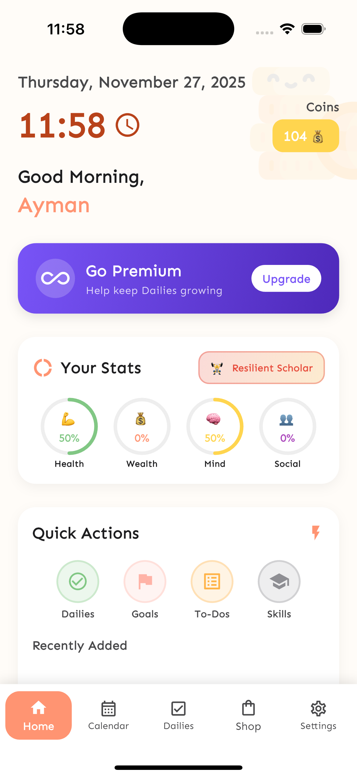Dailies App Dashboard